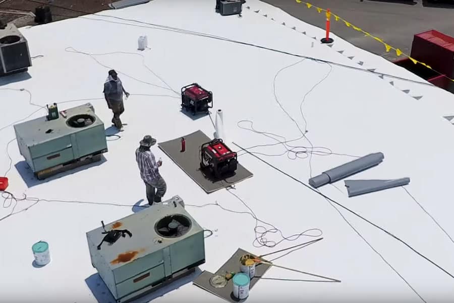 TPO membrane install on a flat roof